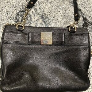 kate spade Black Leather Shoulder Bag with Gold Chain Accents